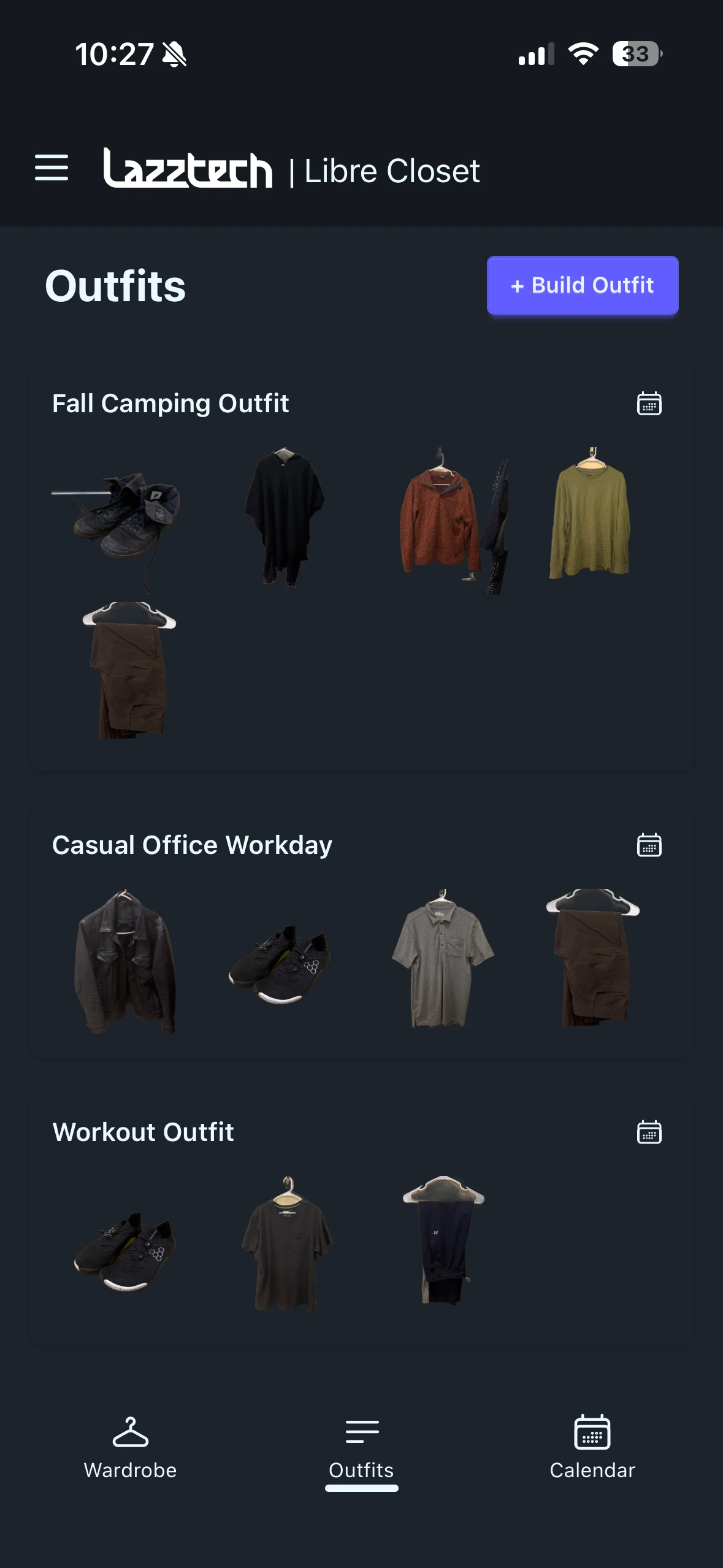 Outfits view on mobile